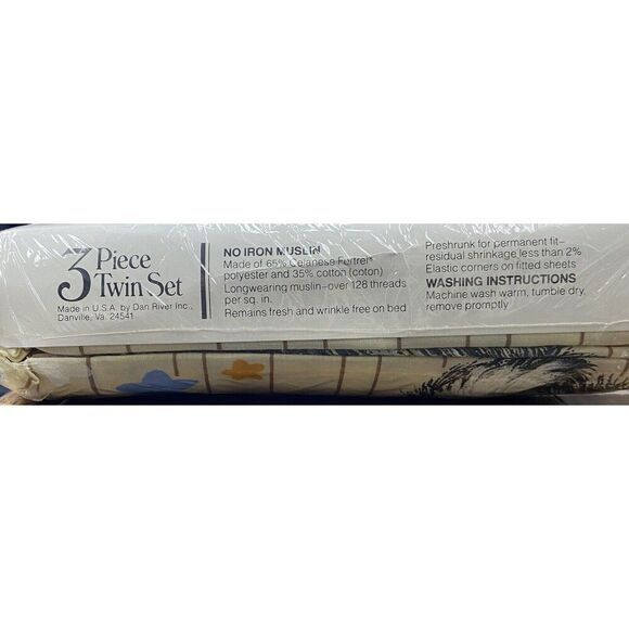 NOS NEW 1980 Shirt Tales 3 Piece Twin Set Flat Fitted Sheet Pillowcase Danville - Picture 6 of 7
